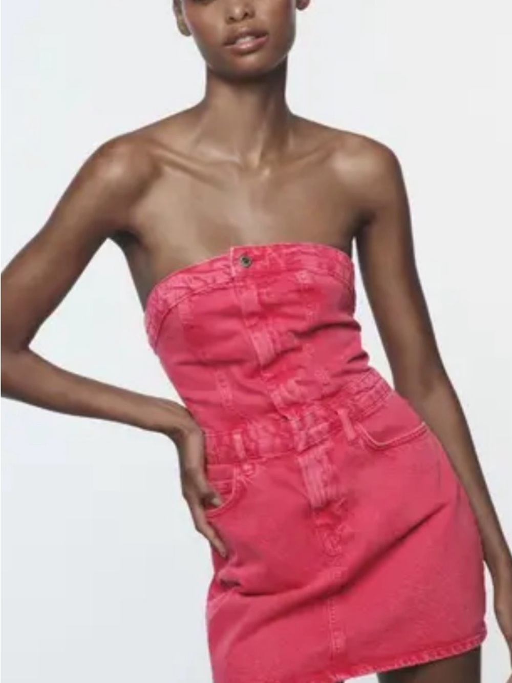 Zara Strapless Hot Pink Denim Mini Dress